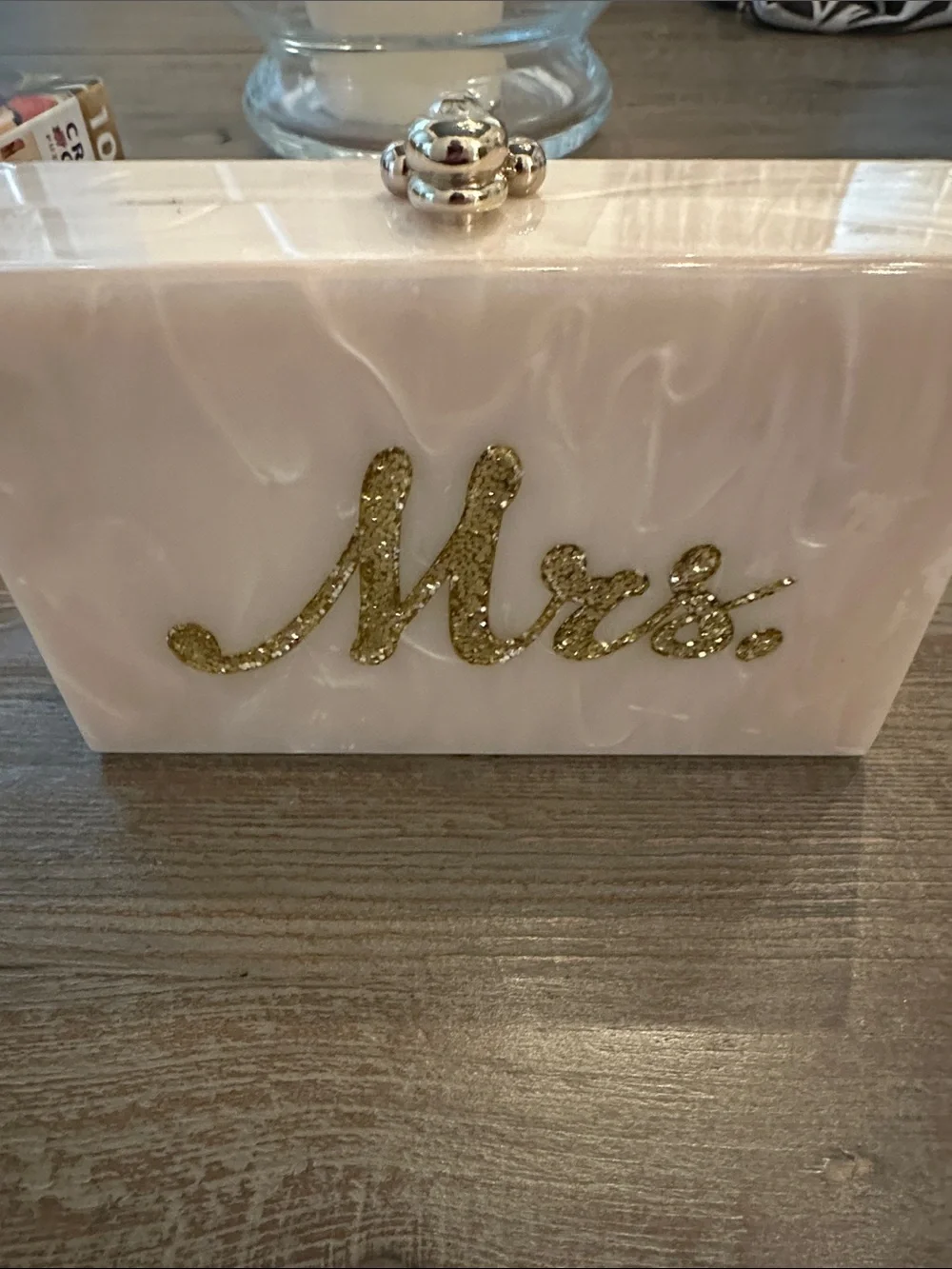 Very very light Pink acrylic MRS logo purse with gold chain